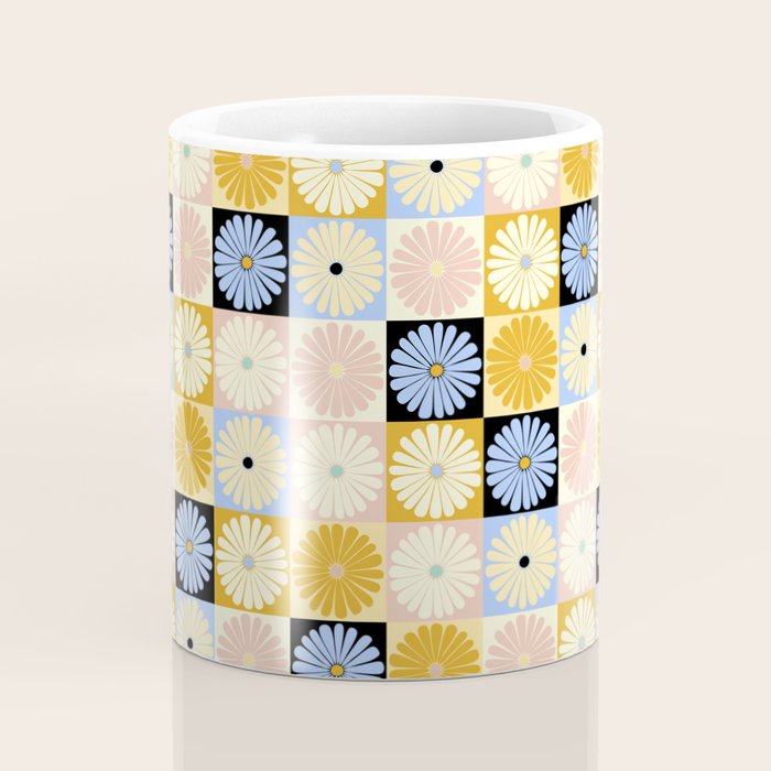 Retro Flowers Check Pattern XXVII Coffee Mug Gallery Image 4