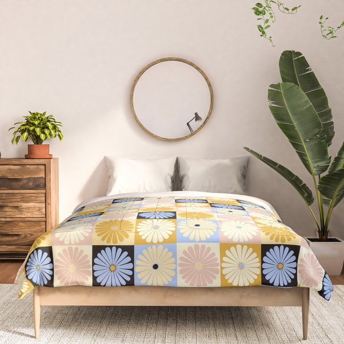 Retro Flowers Check Pattern XXVII Comforter Gallery Image 3