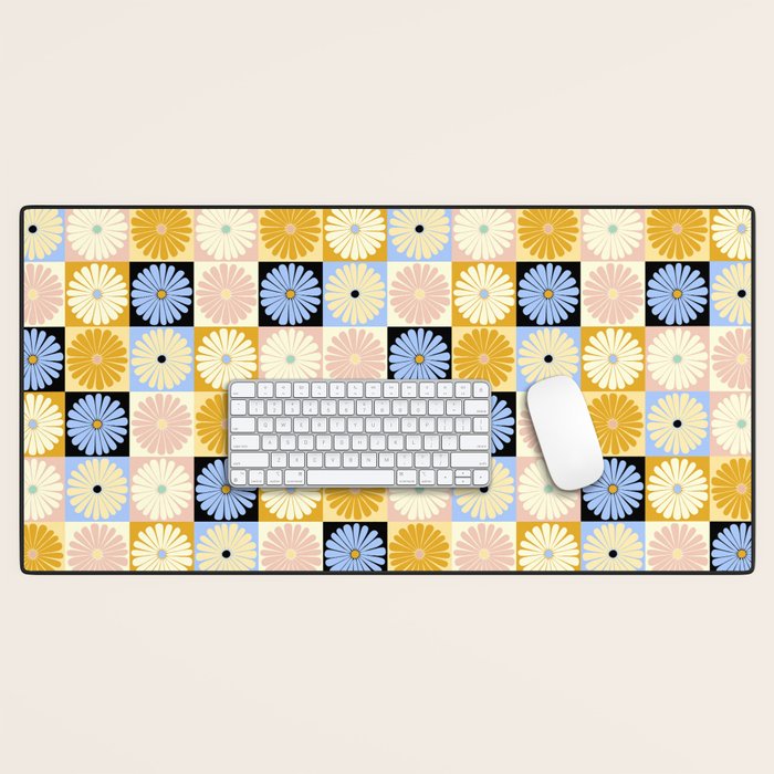 Retro Flowers Check Pattern XXVII Desk Mat Gallery Image 1