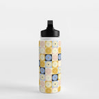 Retro Flowers Check Pattern XXVII Water Bottle Gallery Image 3