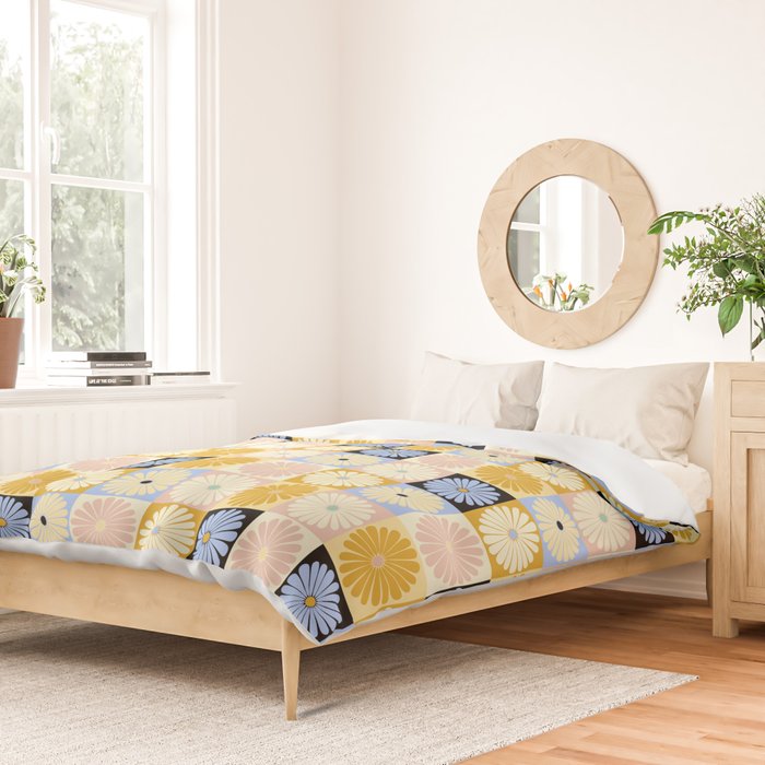 Retro Flowers Check Pattern XXVII Duvet Cover Gallery Image 2