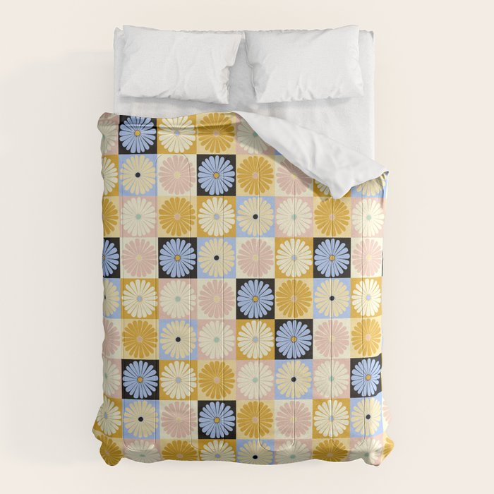 Retro Flowers Check Pattern XXVII Comforter Gallery Image 6