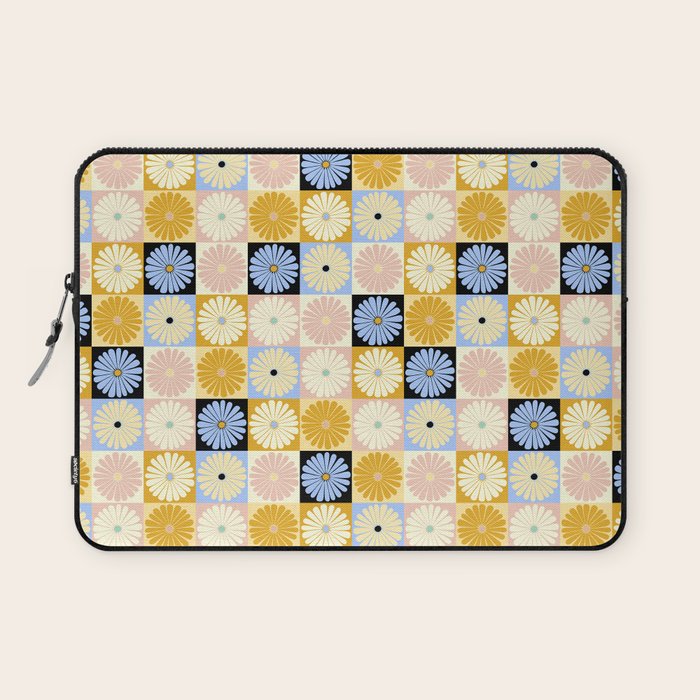 Retro Flowers Check Pattern XXVII Laptop Sleeve Gallery Image 1