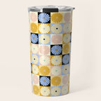 Retro Flowers Check Pattern XXVII Travel Mug Gallery Image 1
