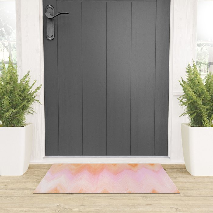 Blush pink orange watercolor hand painted ombre ikat Welcome Mat Gallery Image 3