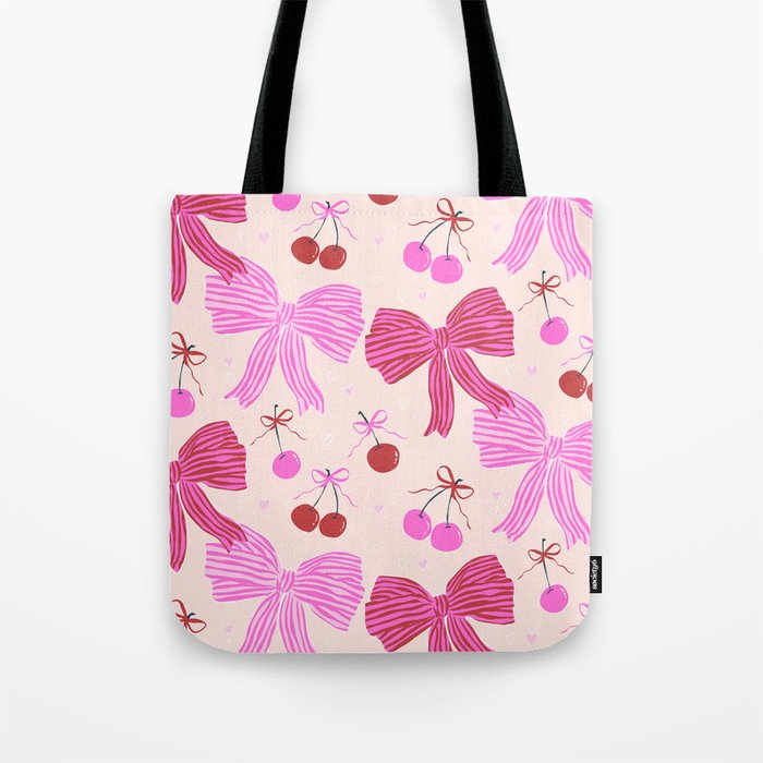 Striped Bows with Cherries  Tote Bag Gallery Image 1