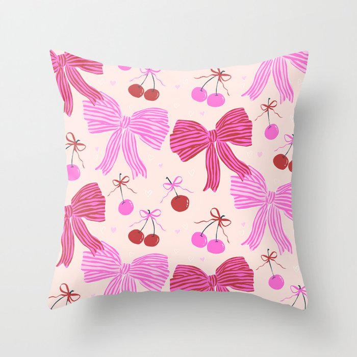 Striped Bows with Cherries  Throw Pillow Gallery Image 6
