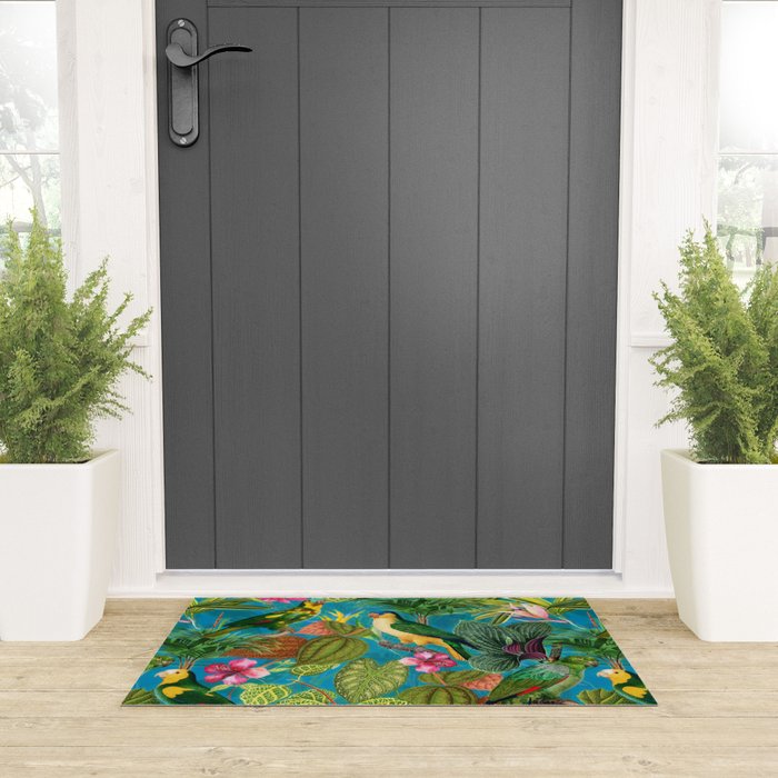 Vintage & Shabby Chic - Hot Exotic Tropical Birds Jungle Welcome Mat Gallery Image 3