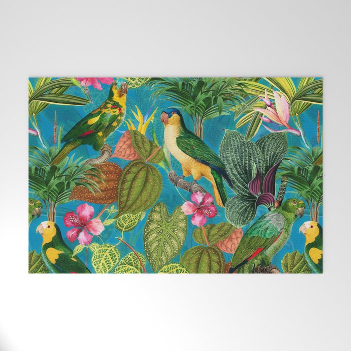 Vintage & Shabby Chic - Hot Exotic Tropical Birds Jungle Welcome Mat Gallery Image 1