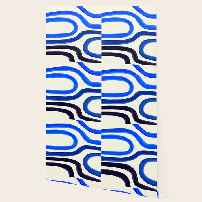 Electric Blues Fun Colorful Mid Century Modern Abstract Painting Shapes Pattern Wallpaper Gallery Image 2