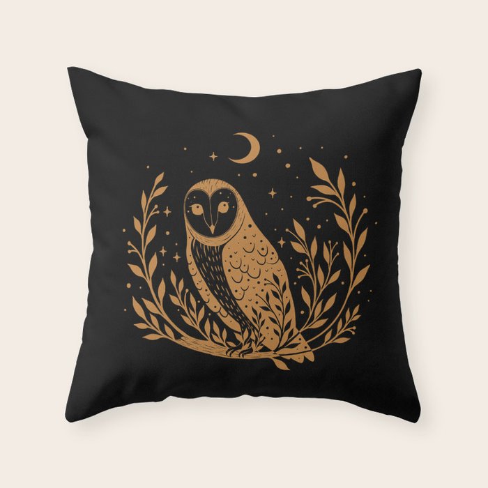 Owl Moon - Gold Throw Pillow Gallery Image 6