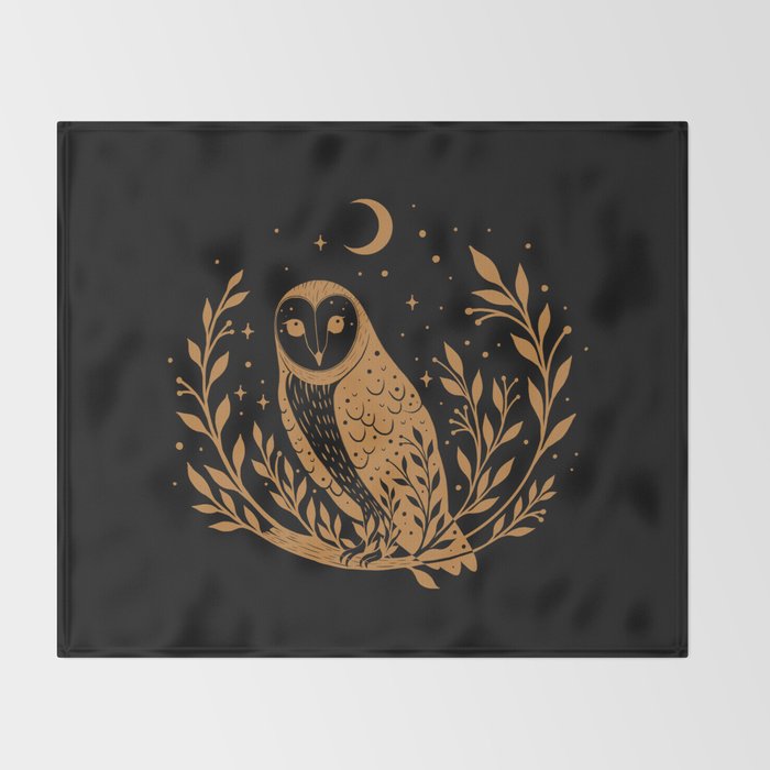 Owl Moon - Gold Throw Blanket Gallery Image 2