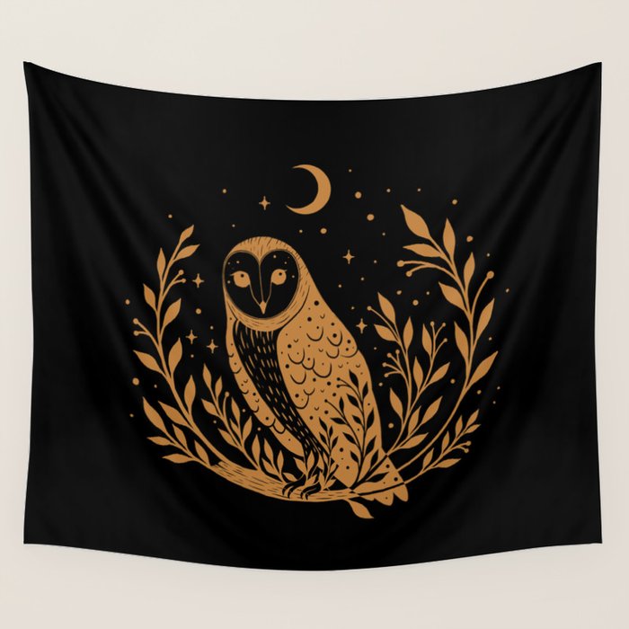 Owl Moon - Gold Wall Tapestry Gallery Image 4