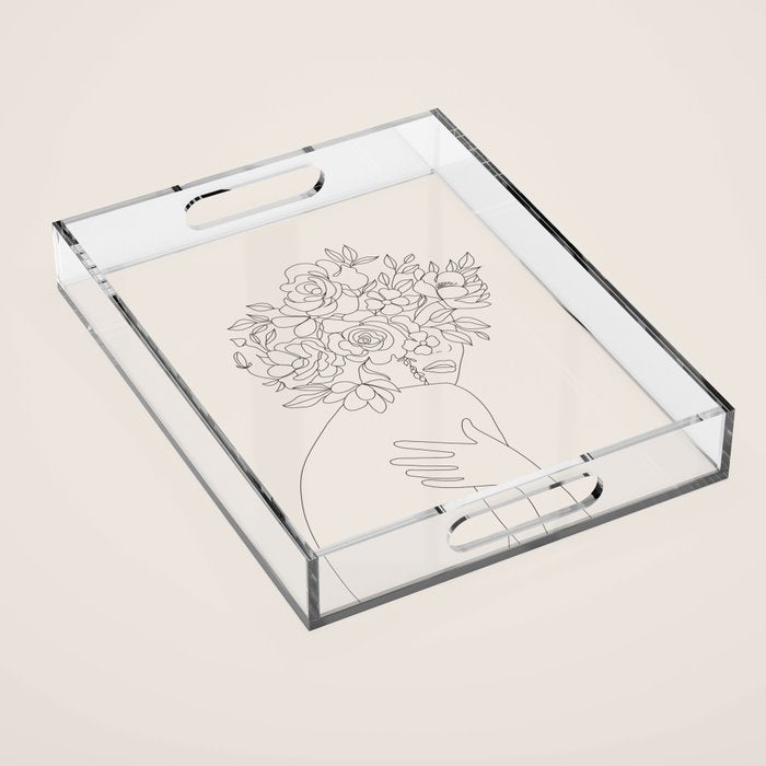 Woman with Flowers Minimal Line III Acrylic Tray Gallery Image 1