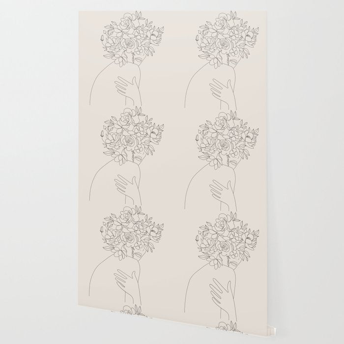 Woman with Flowers Minimal Line III Wallpaper Gallery Image 2