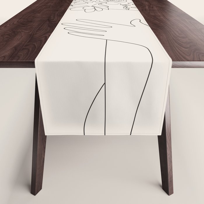 Woman with Flowers Minimal Line III Table Runner Gallery Image 1