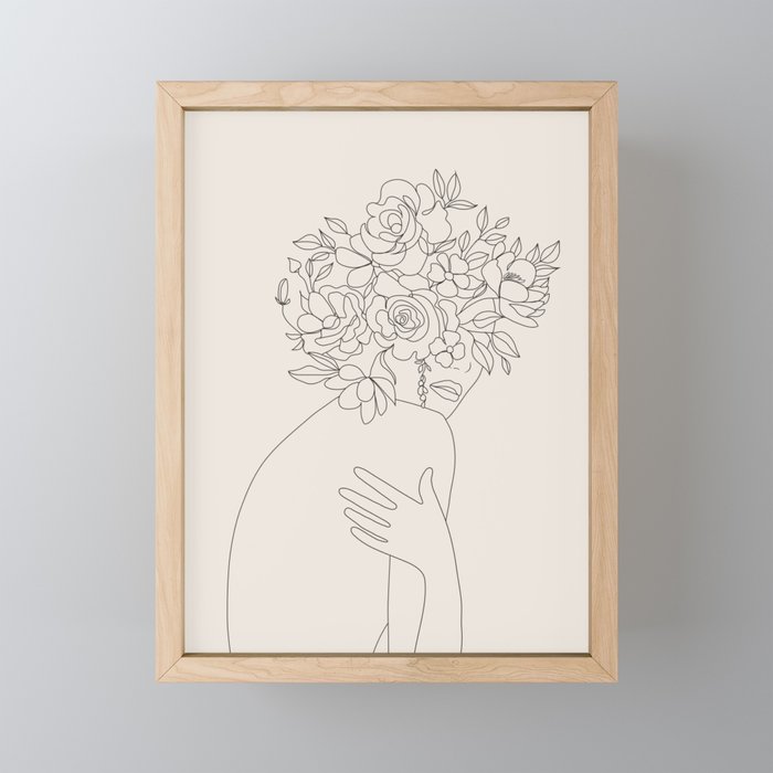 Woman with Flowers Minimal Line III Mini Art Print Gallery Image 1