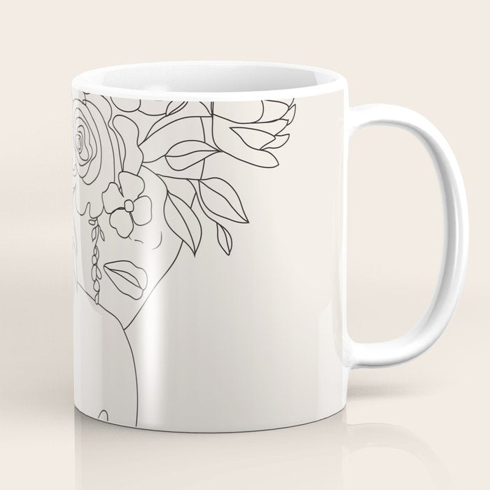 Woman with Flowers Minimal Line III Coffee Mug Gallery Image 1