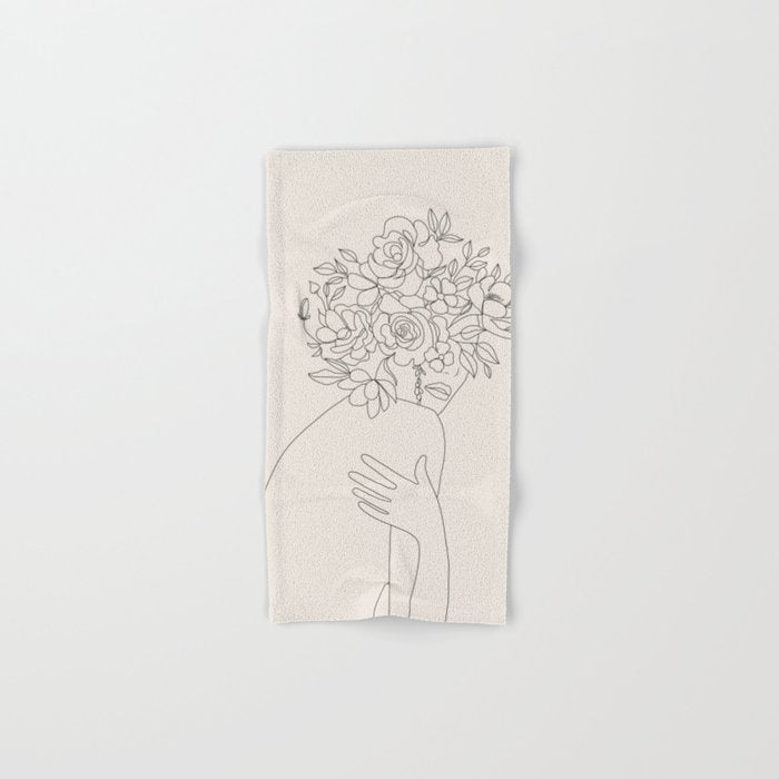Woman with Flowers Minimal Line III Towels Gallery Image 1
