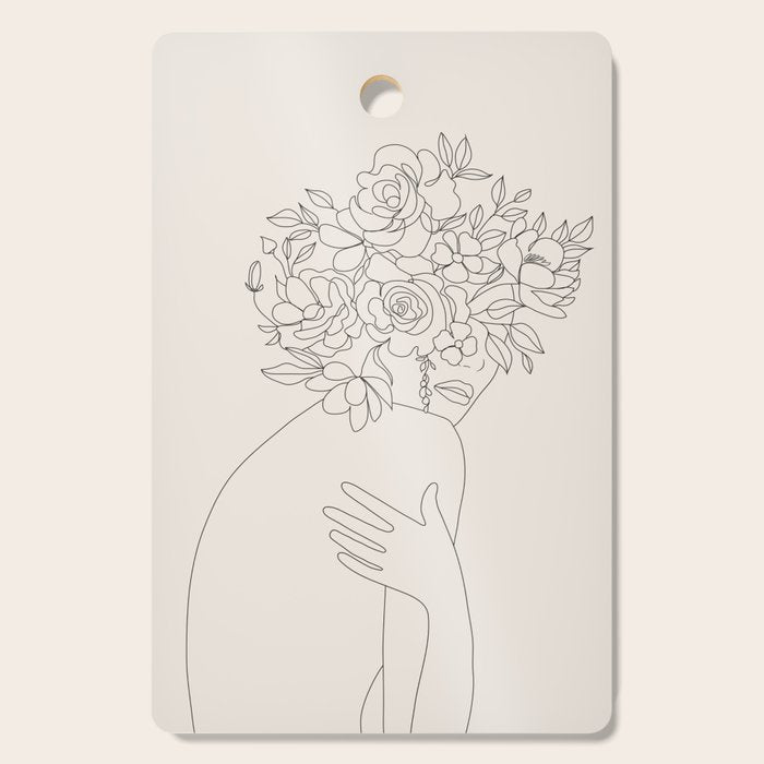 Woman with Flowers Minimal Line III Cutting Board Gallery Image 1