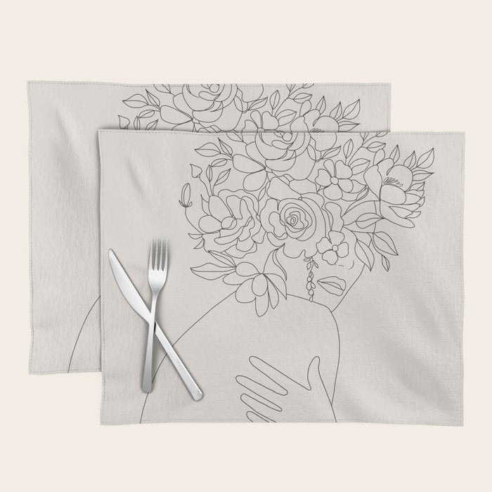 Woman with Flowers Minimal Line III Placemat Gallery Image 1