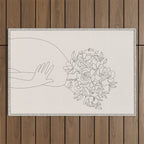 Woman with Flowers Minimal Line III Outdoor Rug Gallery Image 1