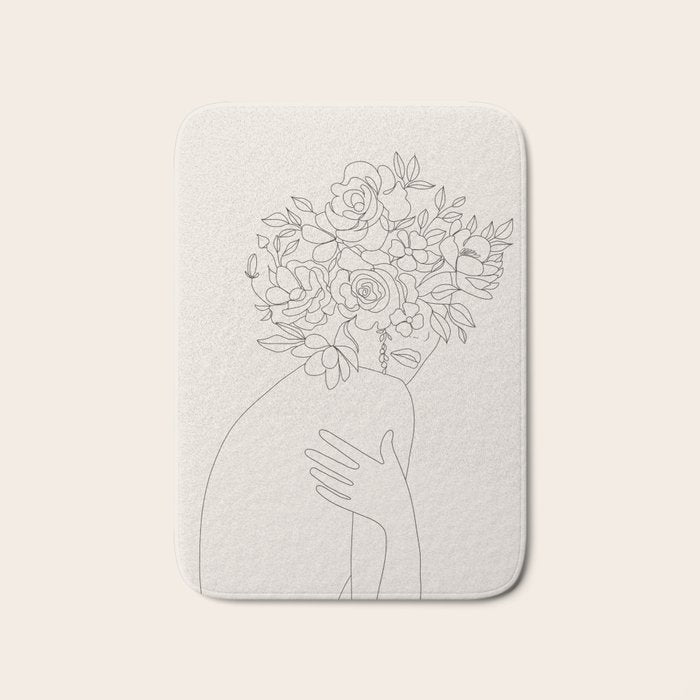 Woman with Flowers Minimal Line III Bath Mat Gallery Image 1