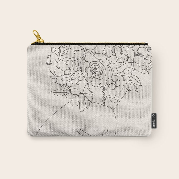 Woman with Flowers Minimal Line III Carry All Pouch Gallery Image 1