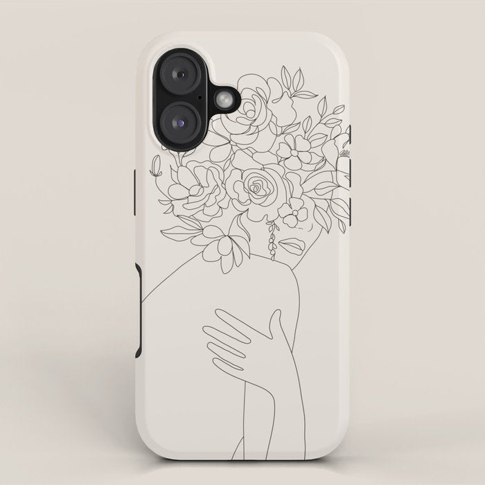 Woman with Flowers Minimal Line III iPhone Case Gallery Image 1