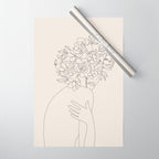 Woman with Flowers Minimal Line III Wrapping Paper Gallery Image 1