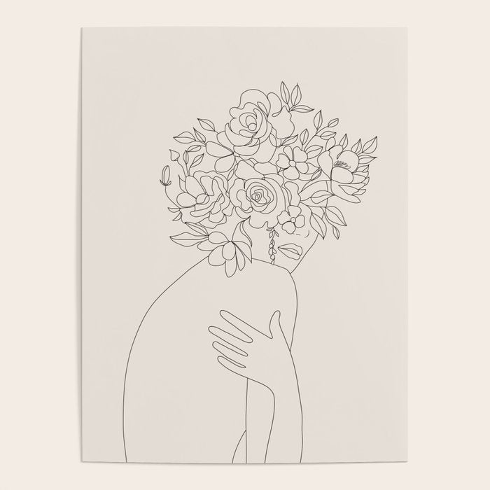 Woman with Flowers Minimal Line III Poster Gallery Image 4