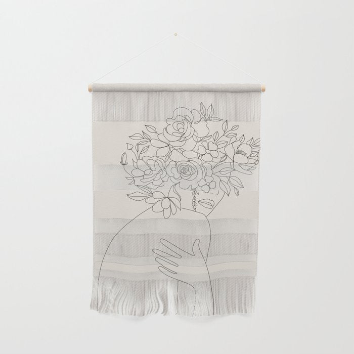 Woman with Flowers Minimal Line III Wall Hanging Gallery Image 1