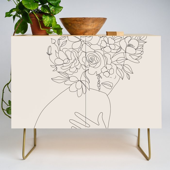 Woman with Flowers Minimal Line III Credenza Gallery Image 1