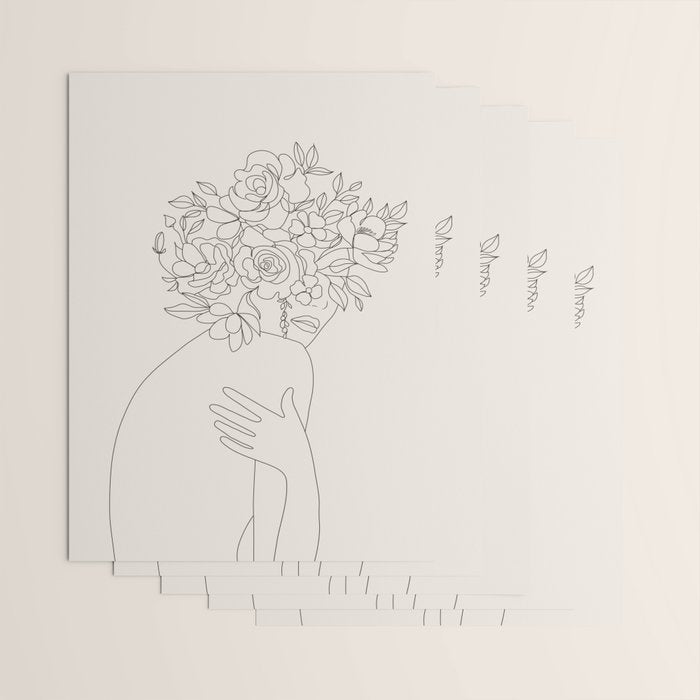Woman with Flowers Minimal Line III Wrapping Paper Gallery Image 3