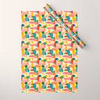 Retro Abstract Geometric Pattern with Bright Colorful Shapes and Fabric Texture Wrapping Paper Gallery Image 1