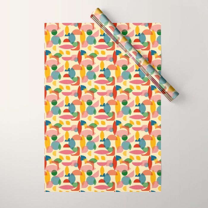 Retro Abstract Geometric Pattern with Bright Colorful Shapes and Fabric Texture Wrapping Paper Gallery Image 1