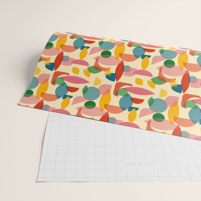 Retro Abstract Geometric Pattern with Bright Colorful Shapes and Fabric Texture Wrapping Paper Gallery Image 2