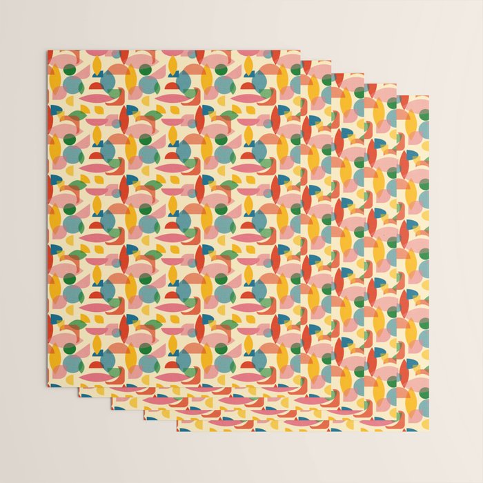 Retro Abstract Geometric Pattern with Bright Colorful Shapes and Fabric Texture Wrapping Paper Gallery Image 3