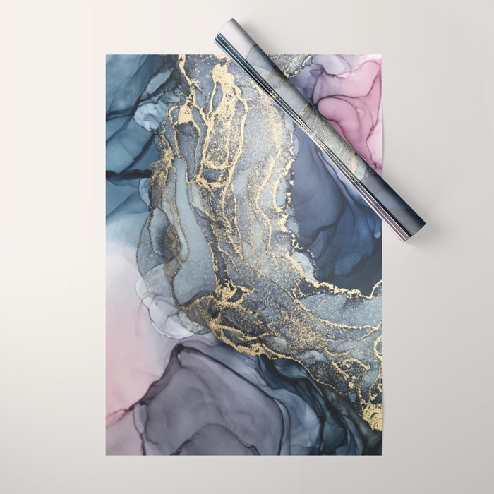 Blush, Payne's Gray and Gold Metallic Abstract Wrapping Paper Gallery Image 1
