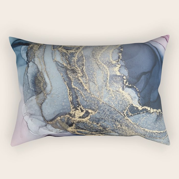 Blush, Payne's Gray and Gold Metallic Abstract Rectangular Pillow Gallery Image 2