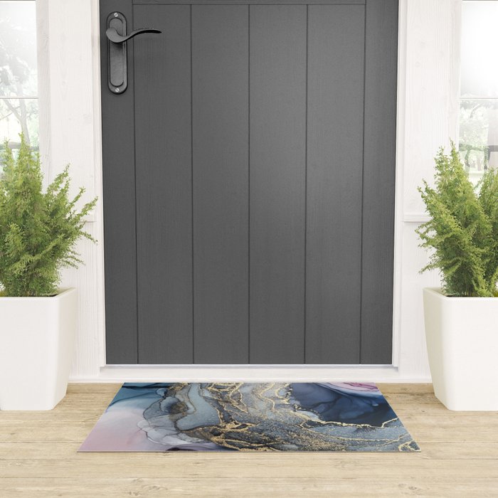 Blush, Payne's Gray and Gold Metallic Abstract Welcome Mat Gallery Image 3