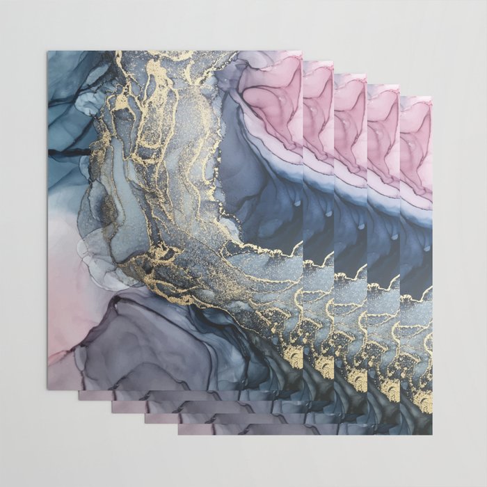 Blush, Payne's Gray and Gold Metallic Abstract Wrapping Paper Gallery Image 3