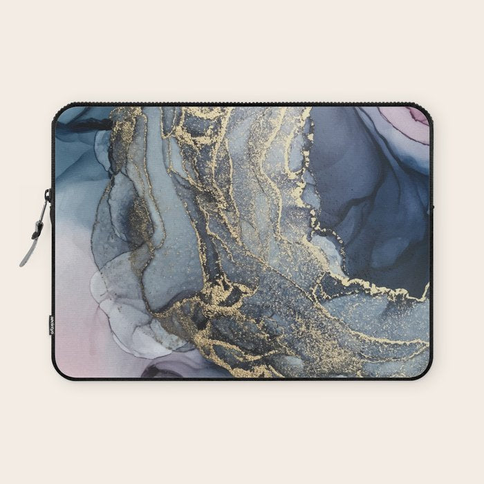 Blush, Payne's Gray and Gold Metallic Abstract Laptop Sleeve Gallery Image 1