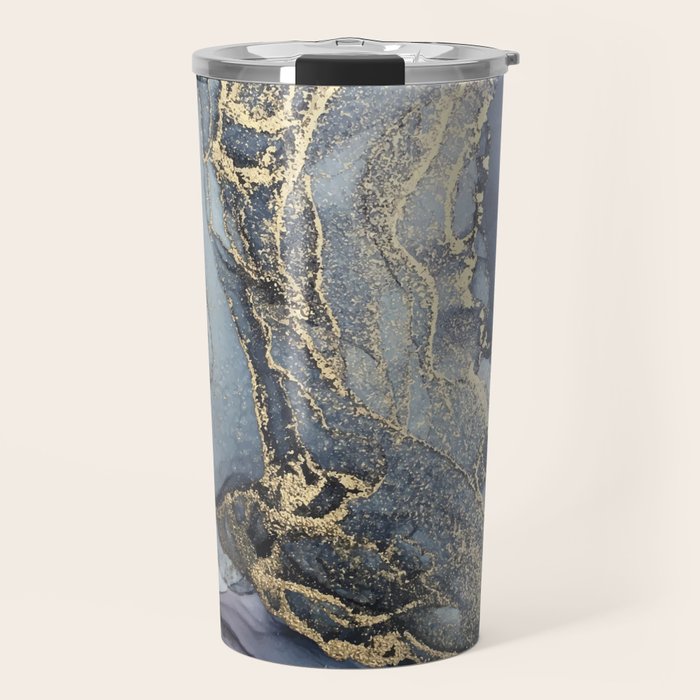 Blush, Payne's Gray and Gold Metallic Abstract Travel Mug Gallery Image 1