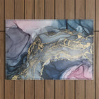 Blush, Payne's Gray and Gold Metallic Abstract Outdoor Rug Gallery Image 1