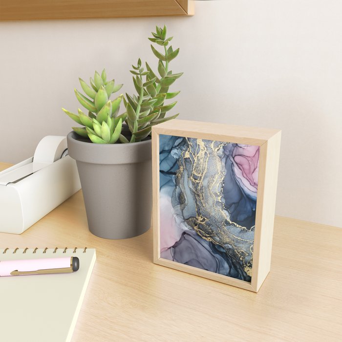 Blush, Payne's Gray and Gold Metallic Abstract Mini Art Print Gallery Image 2