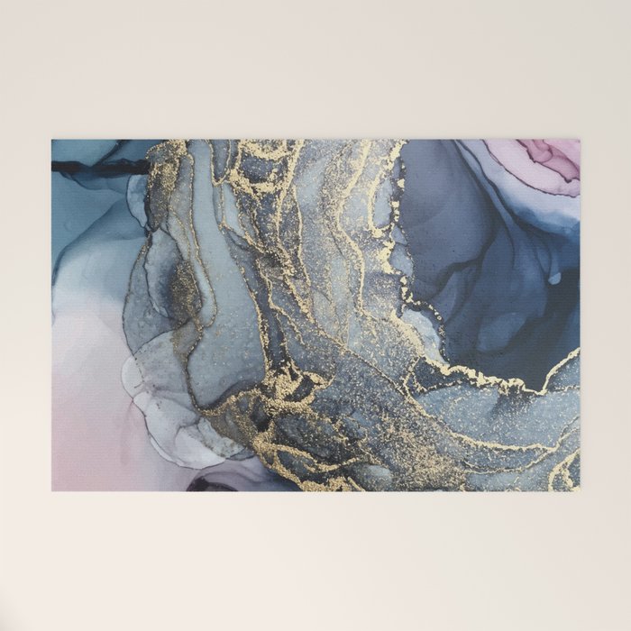 Blush, Payne's Gray and Gold Metallic Abstract Welcome Mat Gallery Image 1