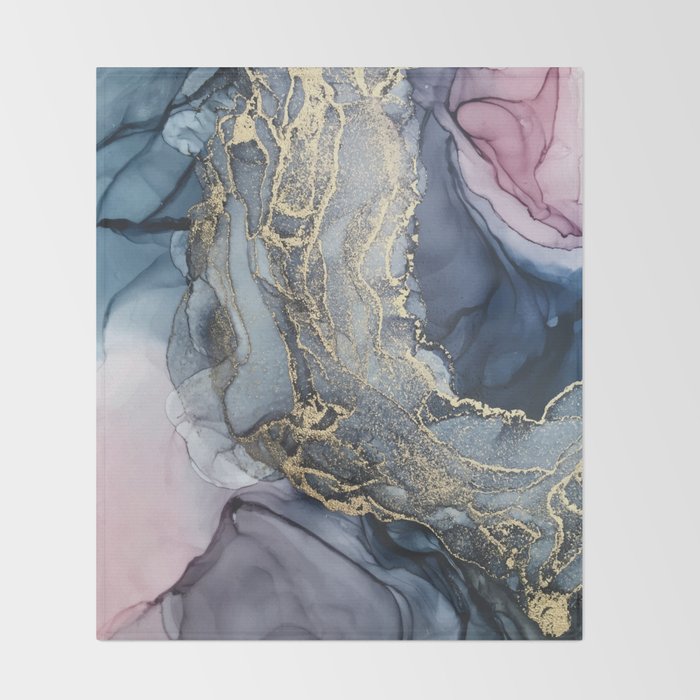 Blush, Payne's Gray and Gold Metallic Abstract Throw Blanket Gallery Image 2