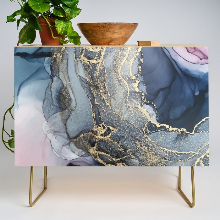 Blush, Payne's Gray and Gold Metallic Abstract Credenza Gallery Image 1