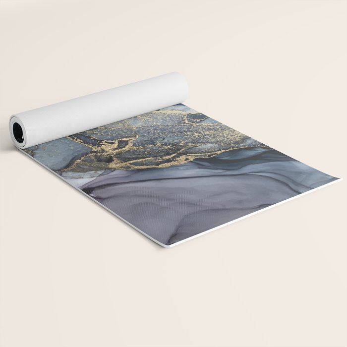 Blush, Payne's Gray and Gold Metallic Abstract Yoga Mat Gallery Image 2